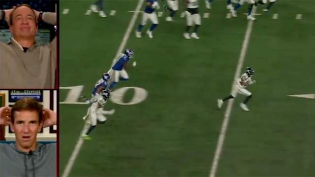 Peyton Manning and Eli Manning Had Relatable Reactions to Daniel Jones’s Disastrous Pick Six